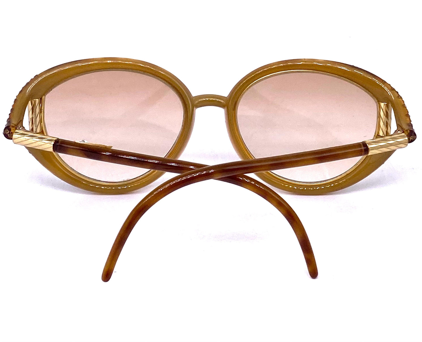 Ted Lapidus Paris 70s NOS round oversized sunglasses in tortoise - gold w Swarovski details, wonderful collectible piece