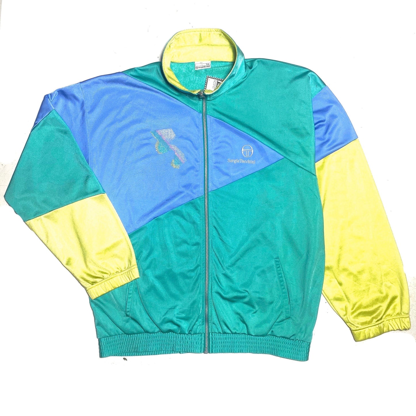 Sergio Tacchini 90s colorful patchwork tracktop jacket with embroidered details, Mint condition.