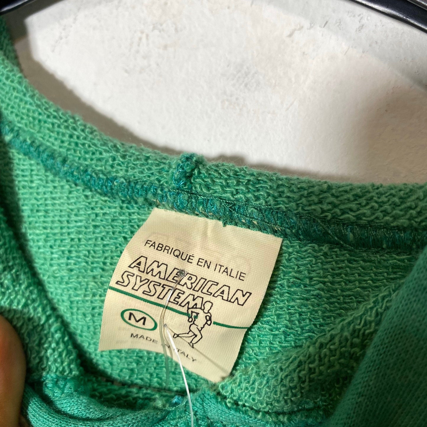 American System 1980s NOS fine cotton jersey tank top with hood and cool sailor inspired print, made in Italy