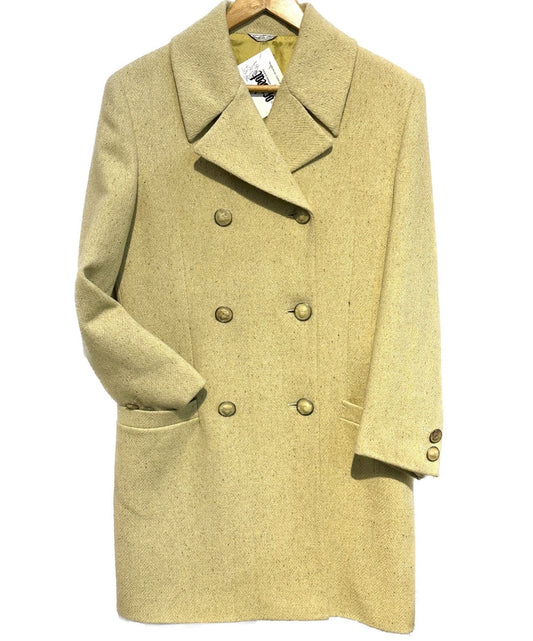 Istante Versace 90s herringbone pale yellow dbl breast wool ladies coat , mint condition; sz M/ 42 / 8