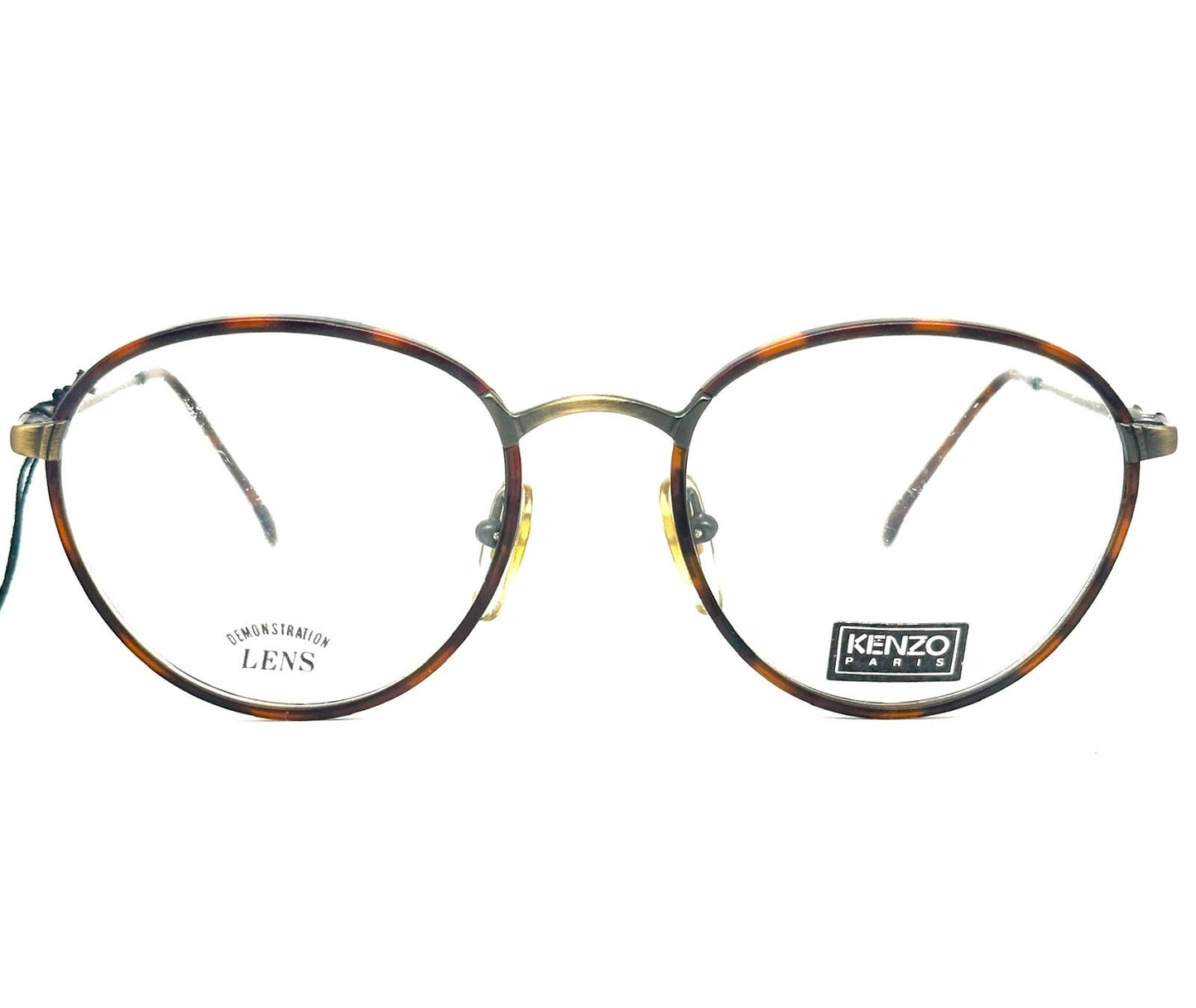 Kenzo Madake K172 elegant Panto antique brass / tortoise eyeglasses frames, windsor style hand made France, 80s NoS