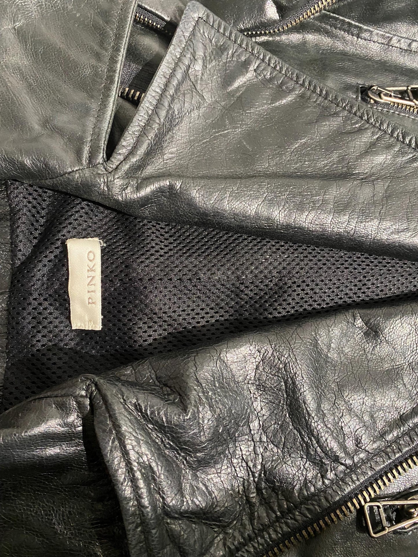 Pinko black chiodo-vest leather jacket 2 in 1 detachable sleeves, mint sz M- 42