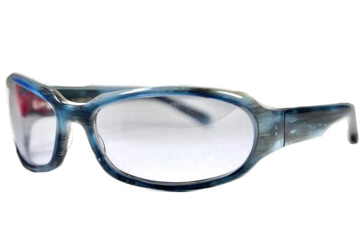 Matsuda Japan blue/grey fading acetate oval wrap sunglasses w grey lenses 90s NOS mint