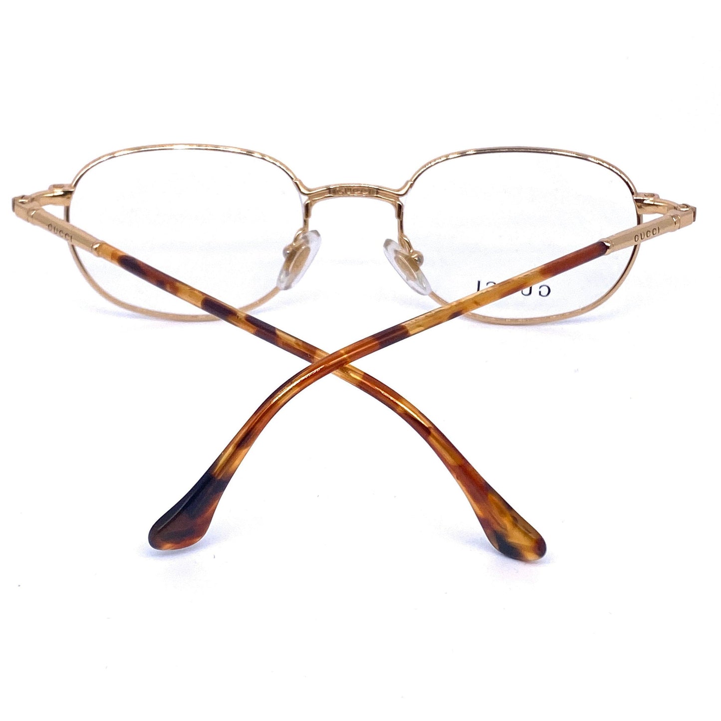 Gucci GG 1354 classy rectangular gold plated eyeglasses frames, 1980s NOS Italy