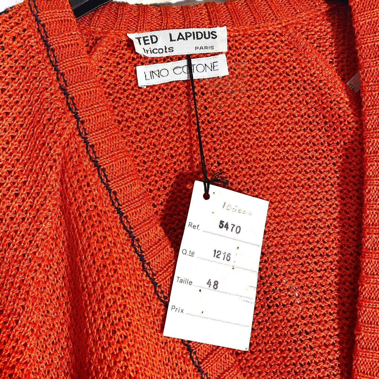 Ted Lapidus BNWT red cotton Linen knit cardigan, yachting style Italy 80s
