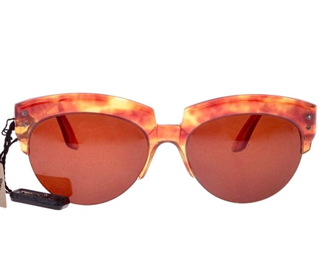 Aprilia elegant tortoise ladies sunglasses, half rim and thick brows, hand made in Italy 80s NOS