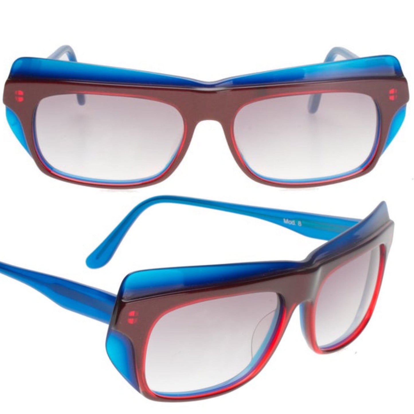 Robert La Roche gorgeous butterfly oversized sunglasses, multilayered blue/red cello , NOS 80s