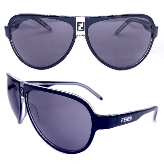 Fendi FS101 black/clear cello aviator sunglasses w embossed logo, NOS 90s