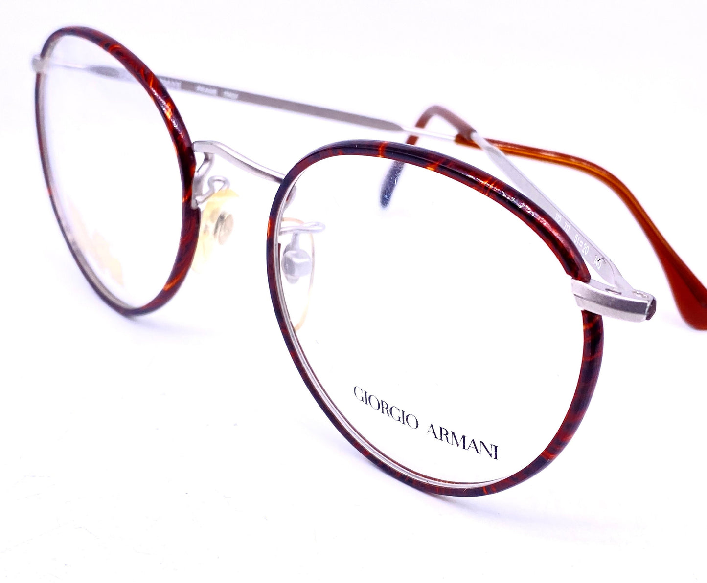 Giorgio Armani 112 classy silver pantos glasses frames w tortoise coated rims, Windsor style glasses made in Italy, 80s NoS