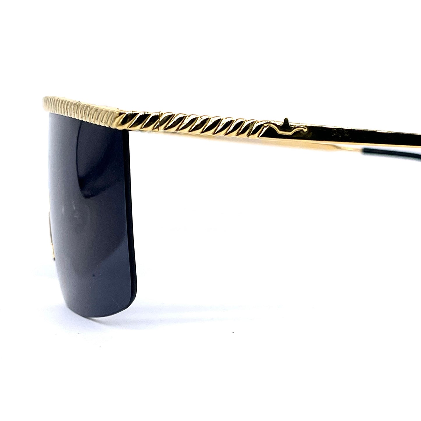 Mimmina mask sunglasses with gold plated in brown line and temple / rope style NOS 80s