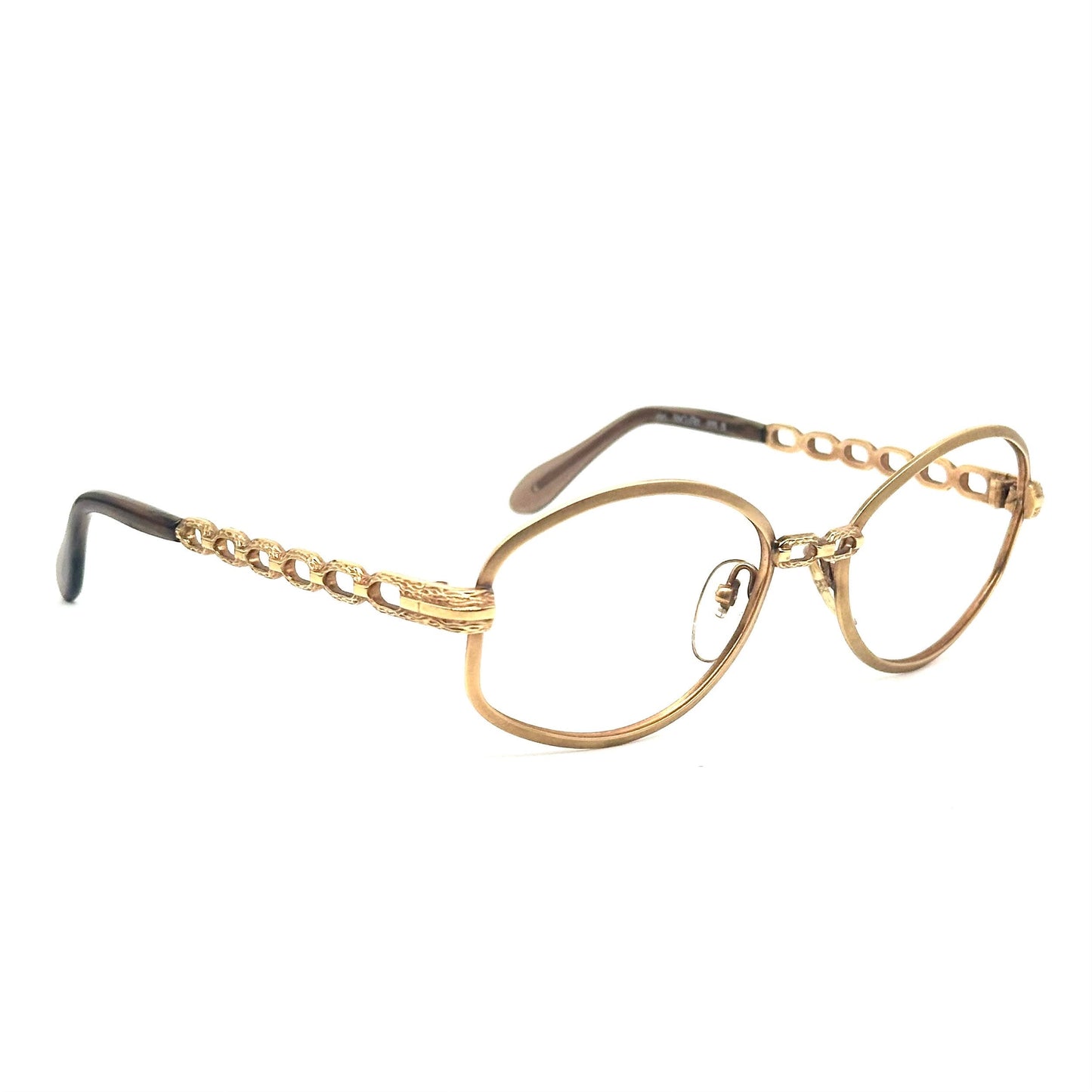 Nigura 813G Japan gold filled oval frames w jewel cutoff - chain designer temples, rare