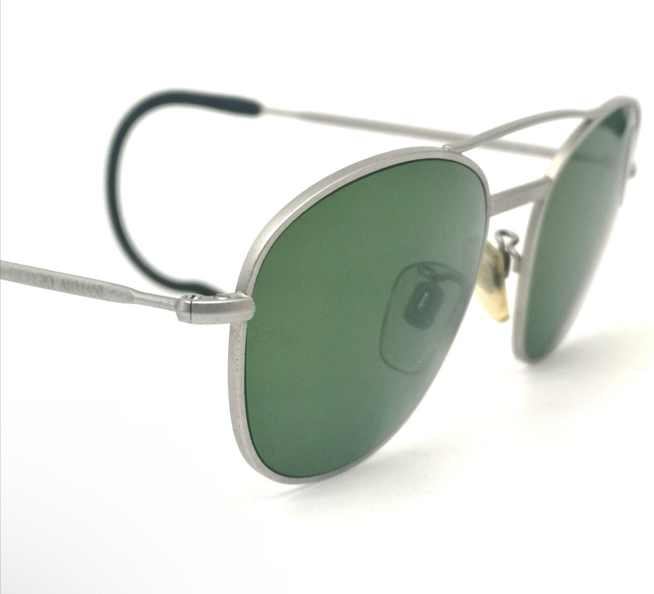 Giorgio Armani 605r retro satin silver square sunglasses w tempered crystal lenses, NOS 80s