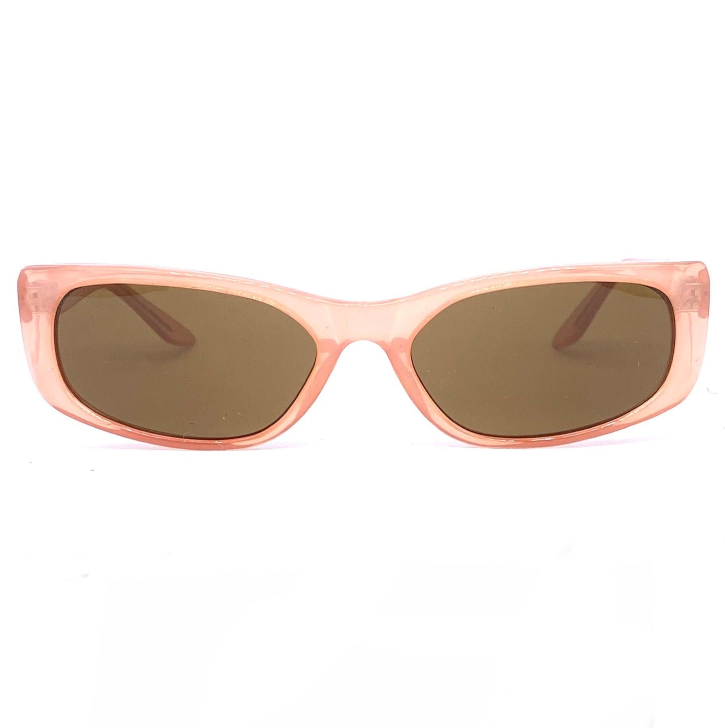 Lancome translucent pink slightly cateye rectangular cello sunglasses, 90s NOS France