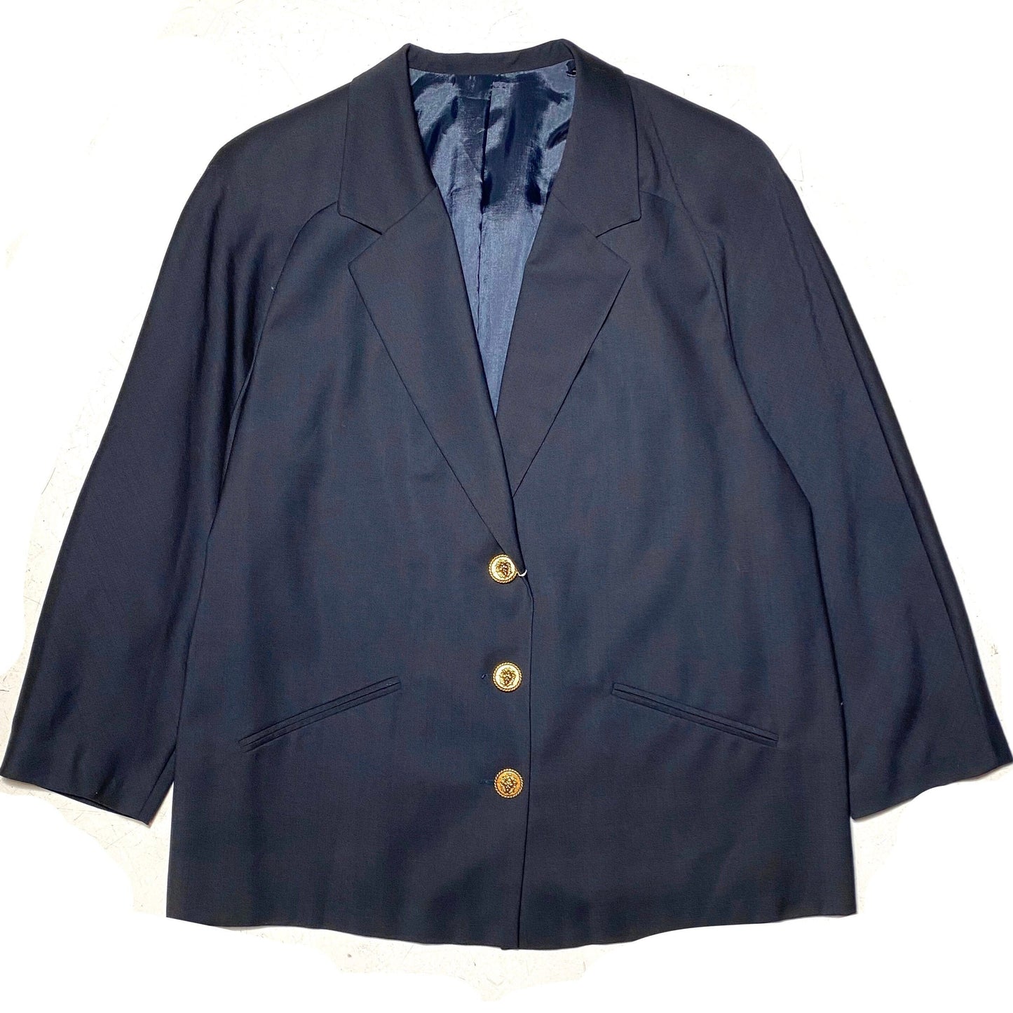 Perlepiú minimalist navy blazer with baroque jewel buttons, sz 46, new with tags