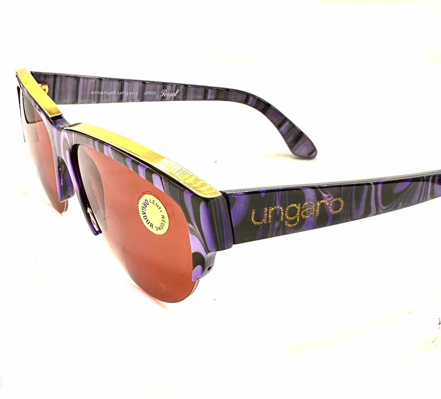 Ungaro Persol 502 purple-black cateye w gold brows & logo, NoS 80s hand made in Italy