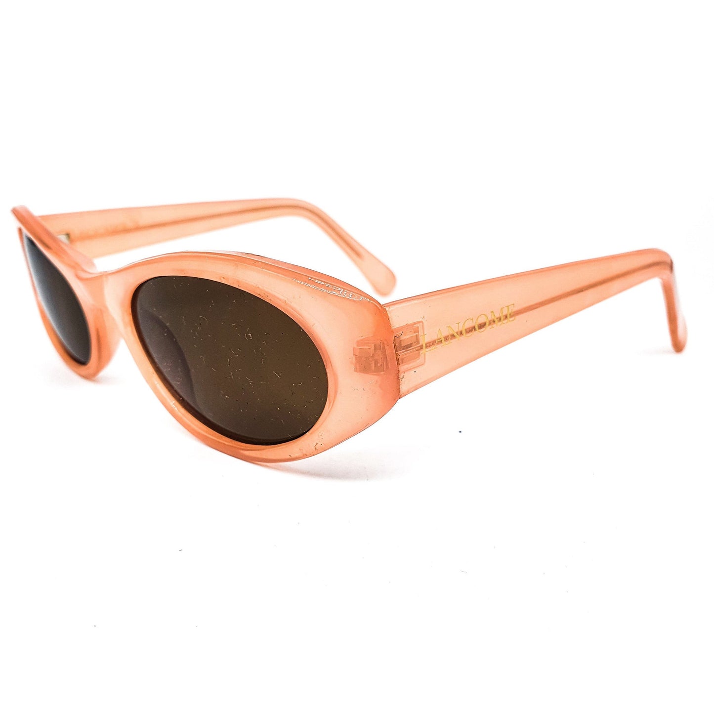 Lancome vintage rare translucent faded pink cello oval sunglasses with black lenses, 1980s NOS