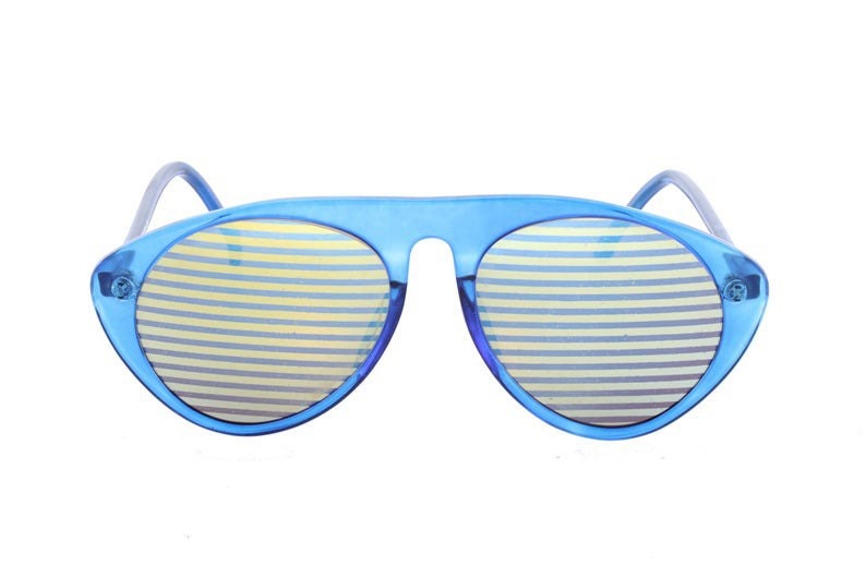 Fiorucci ultra rare aviator sunglasses with striped mirrored lenses, NOS 80s Italy
