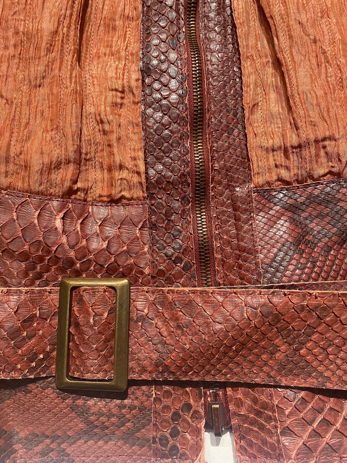 Artisanal 2 in 1 lapin fur / satin crèpe  jacket w python leather details, NOS 90s Italy sz 46