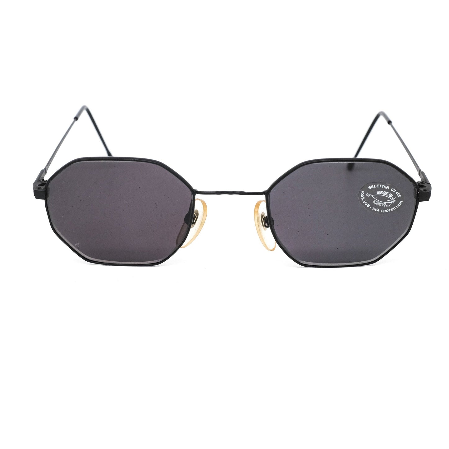 Essebi hexagonal black sunglasses, minimalist design in Matt black metal, 90s NOS made in italy