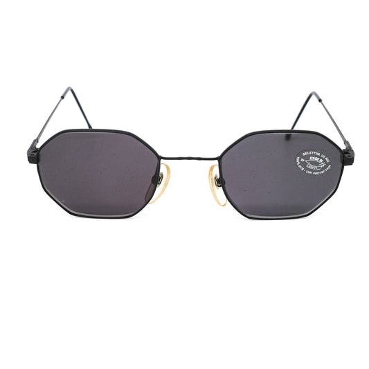 Essebi hexagonal black sunglasses, minimalist design in Matt black metal, 90s NOS made in italy