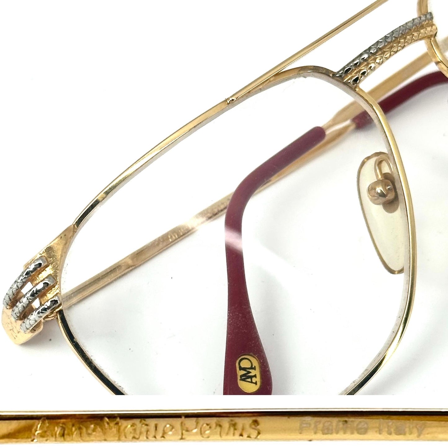 Anne Marie Perris AM10 23k gold luxury aviator eyeglasses / Sunglasses frames hand made in Italy, 80s NOS