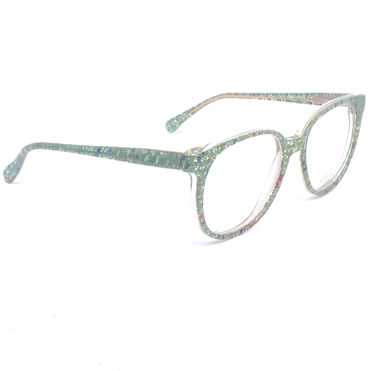 Missoni M507 iconic real fabric inlaid square unisex frames, green base with multicolor dots, NOS 80z