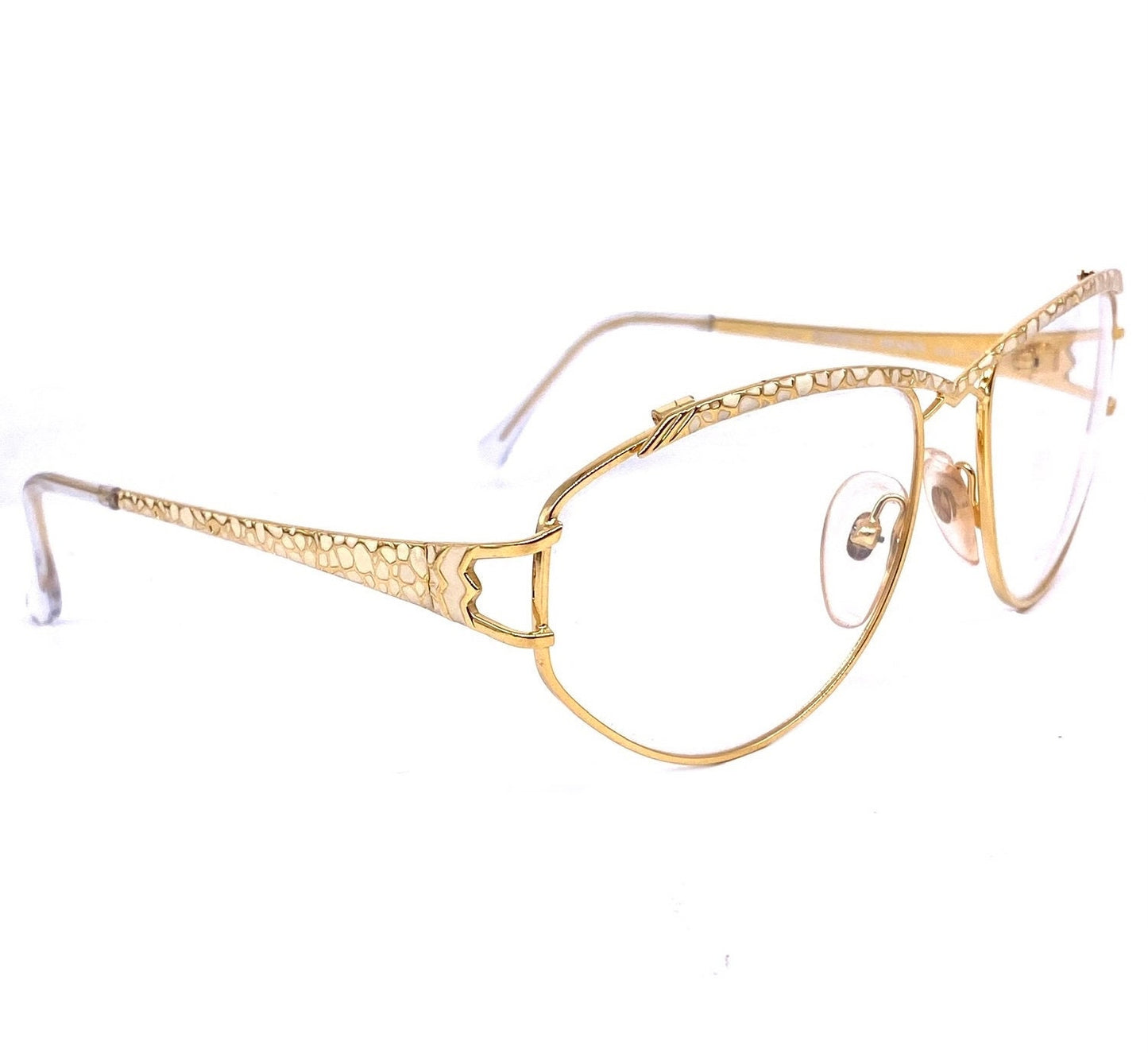 Florence Design oversized golden metal eyeglasses frames w-laqué details in 2 variations, NOS 80s