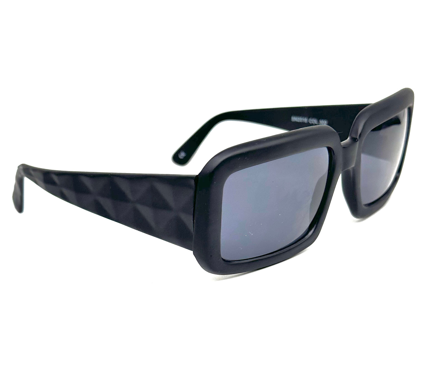 Nafta black square oversized sunglasses w/ 3D matelassè temples, Matt finish; NOS 2003, Italy
