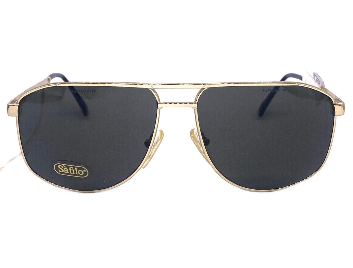 Safilo 7526 Sporting dbl bridge golden metal aviator sunglasses made in Italy, 1980s NOS