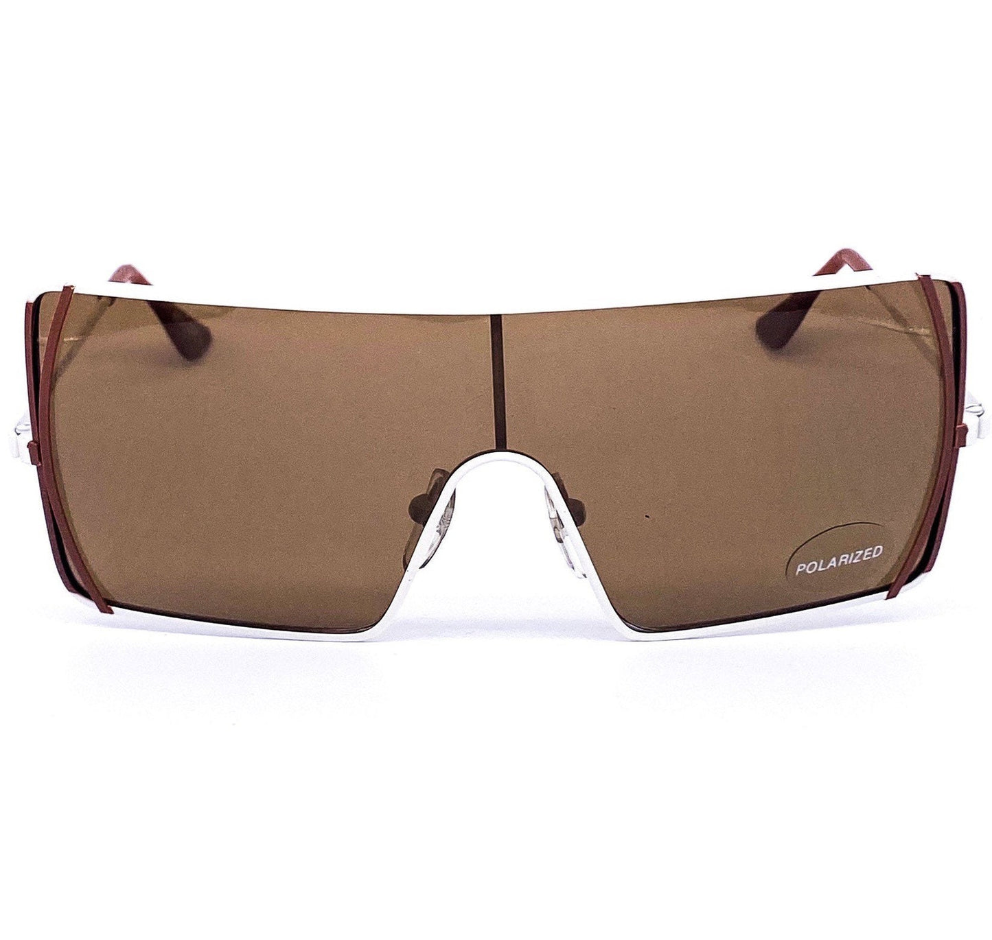 Krizia KM2 minimalist squared shield sunglasses in white & brown enameled metal, NOS 80s