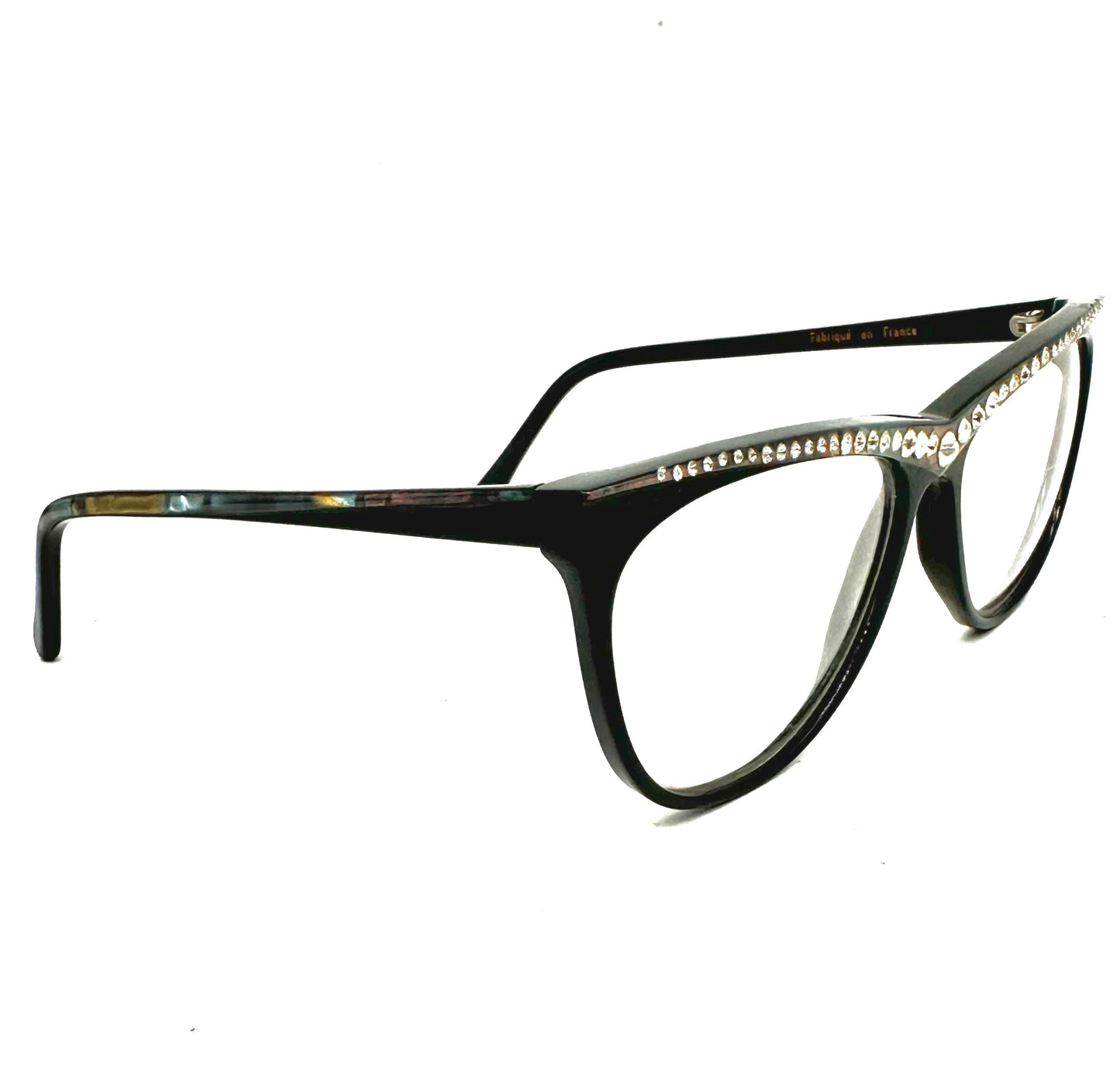 Renée Chantal Paris stunning black cateye frame with pearl and rhinestones details, NoS 70s France