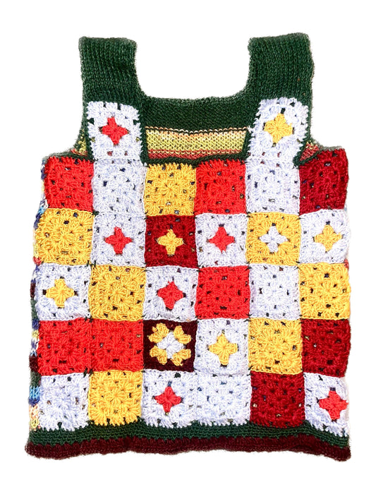 1970s colorful crochet squares patchwork crop top / vest hand-knit wool, perfect and never used sz S/M