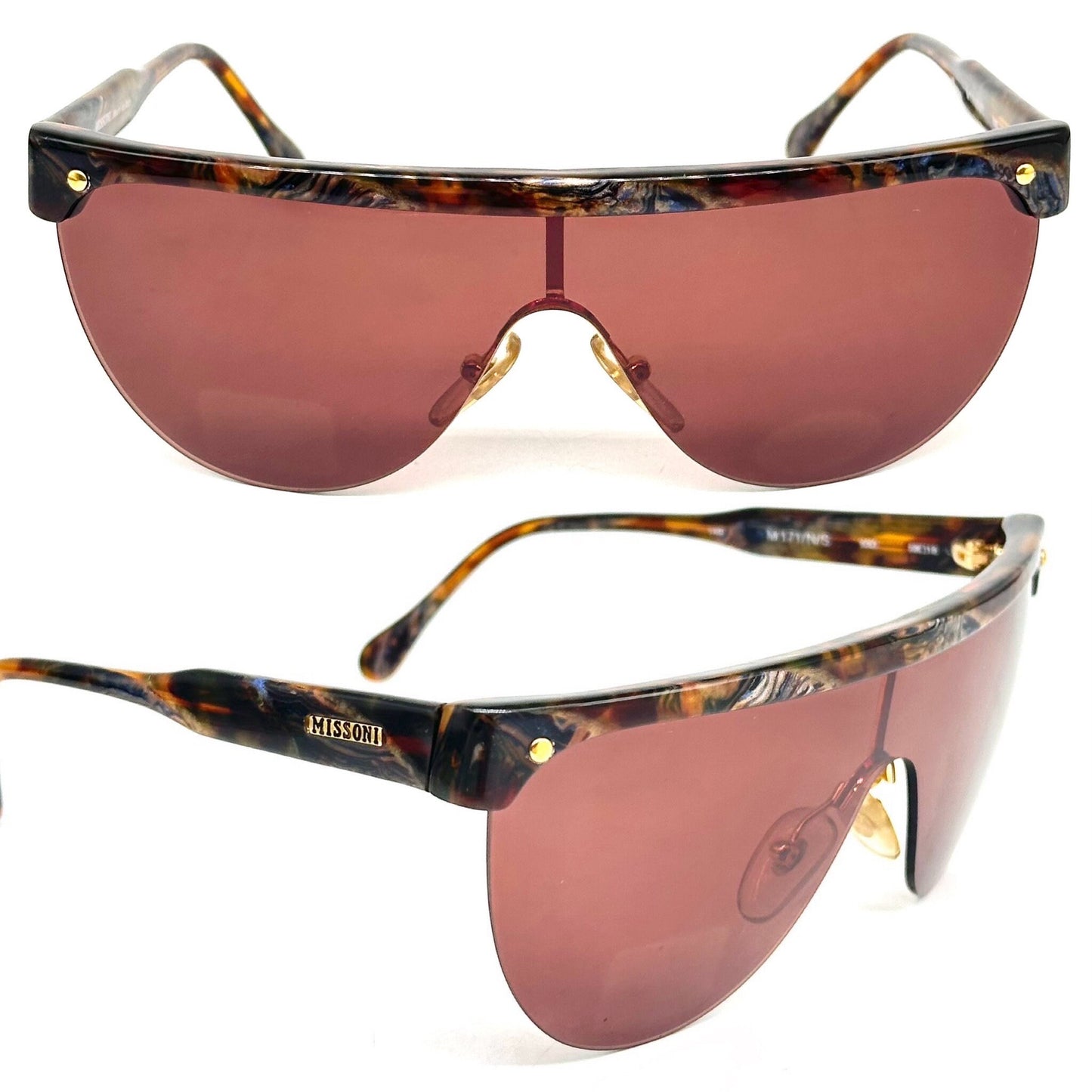 Missoni M171/S tortoise mask/ shield sunglasses w flat top browline, NOS 90s mint