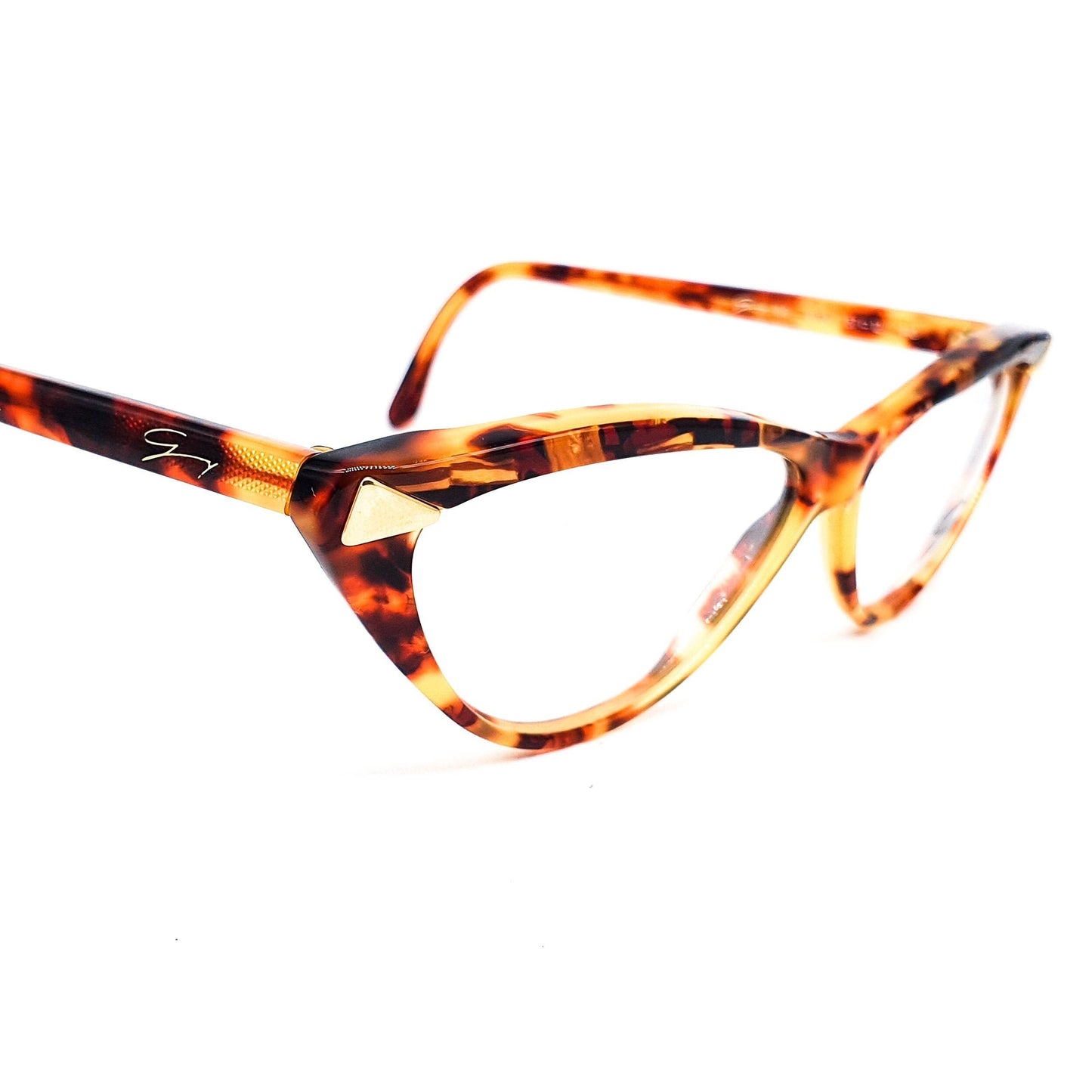 Genny 158 brown cellulose acetate leopard cat eye eyeglasses frame, Italy 70s NOS