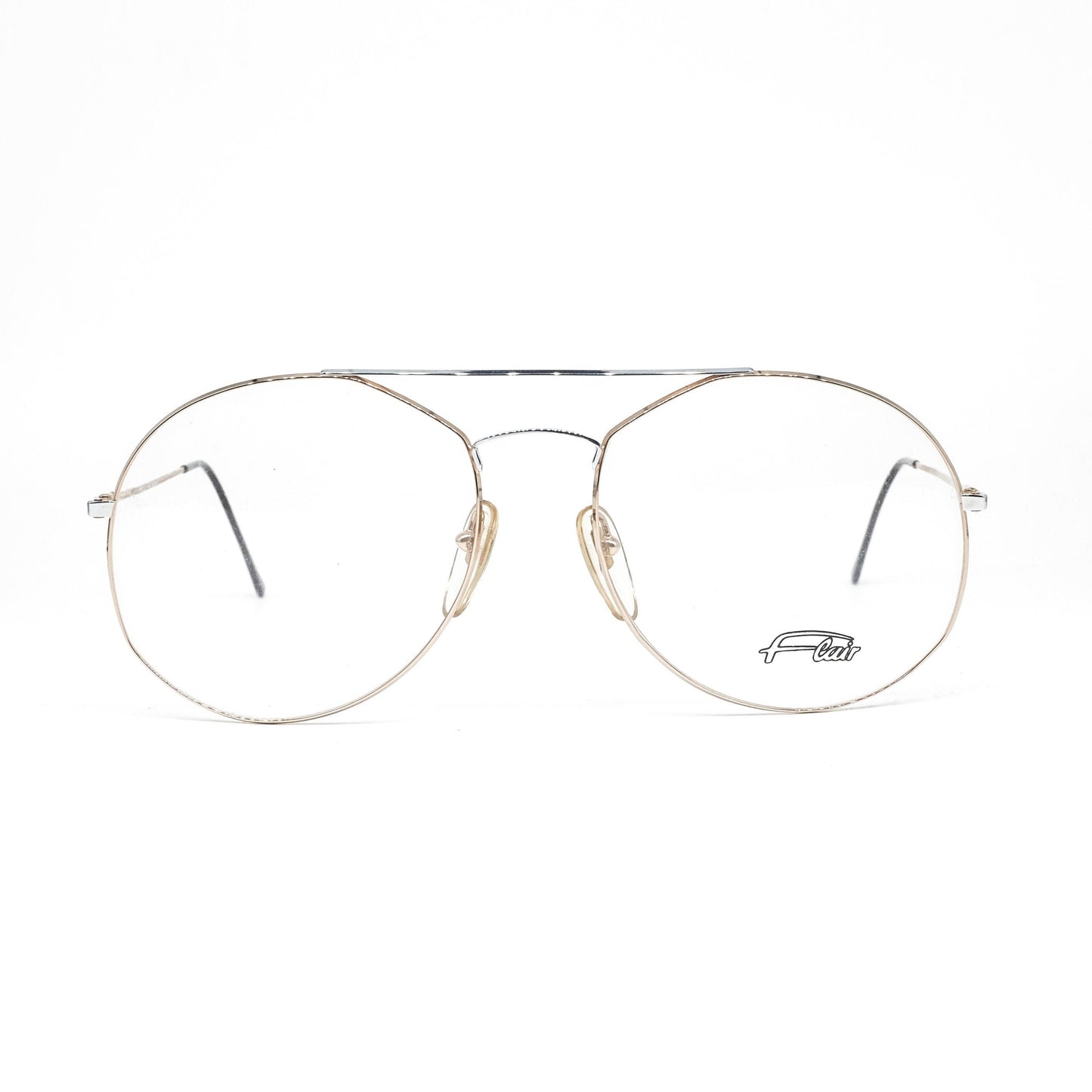 Flair gold-silver round aviator style eyeglasses  ultra-light titanium frame, 80s NOS