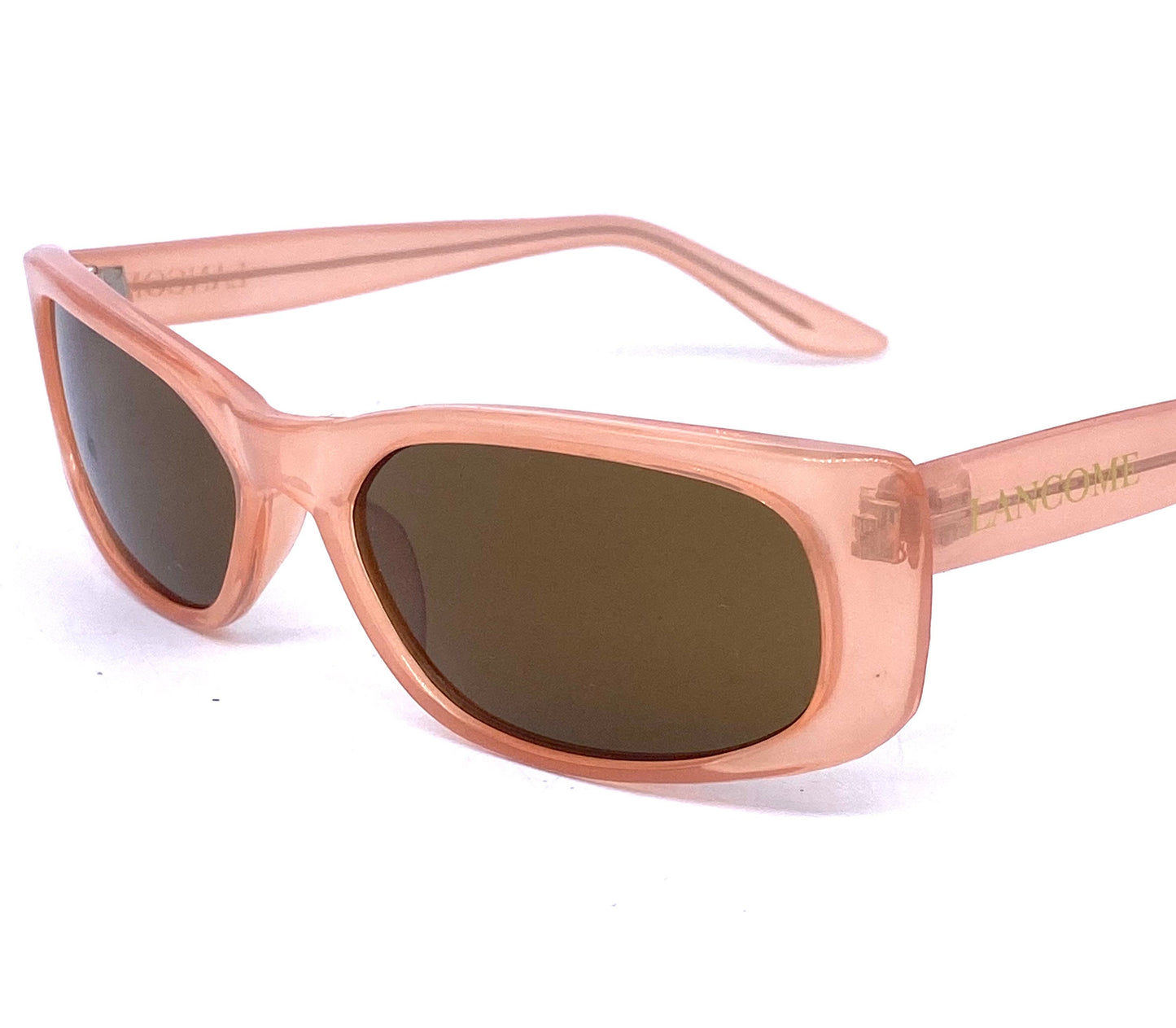 Lancome translucent pink slightly cateye rectangular cello sunglasses, 90s NOS France