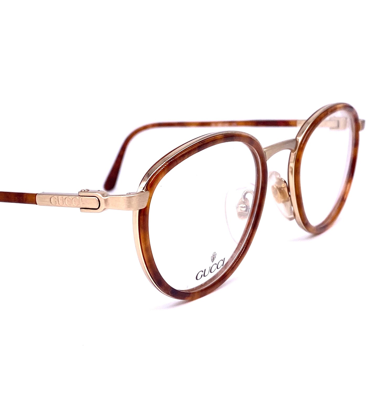 Gucci round dbl rimmed tortoise/ gold metal frames, hand crafted in Italy 1980s NOS