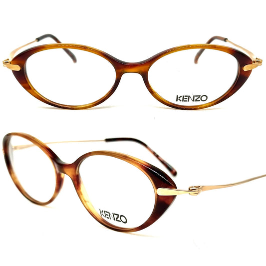 Kenzo k596 DINAH vintage oval brown tortoise cello eyeglasses frames, 80s France