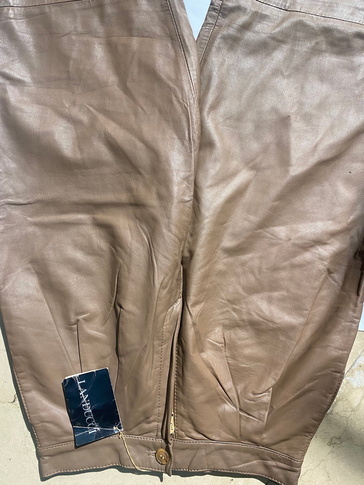 Tan light brown leather trousers, classy straight cut pants made in Italy by Landucci BNWT mint