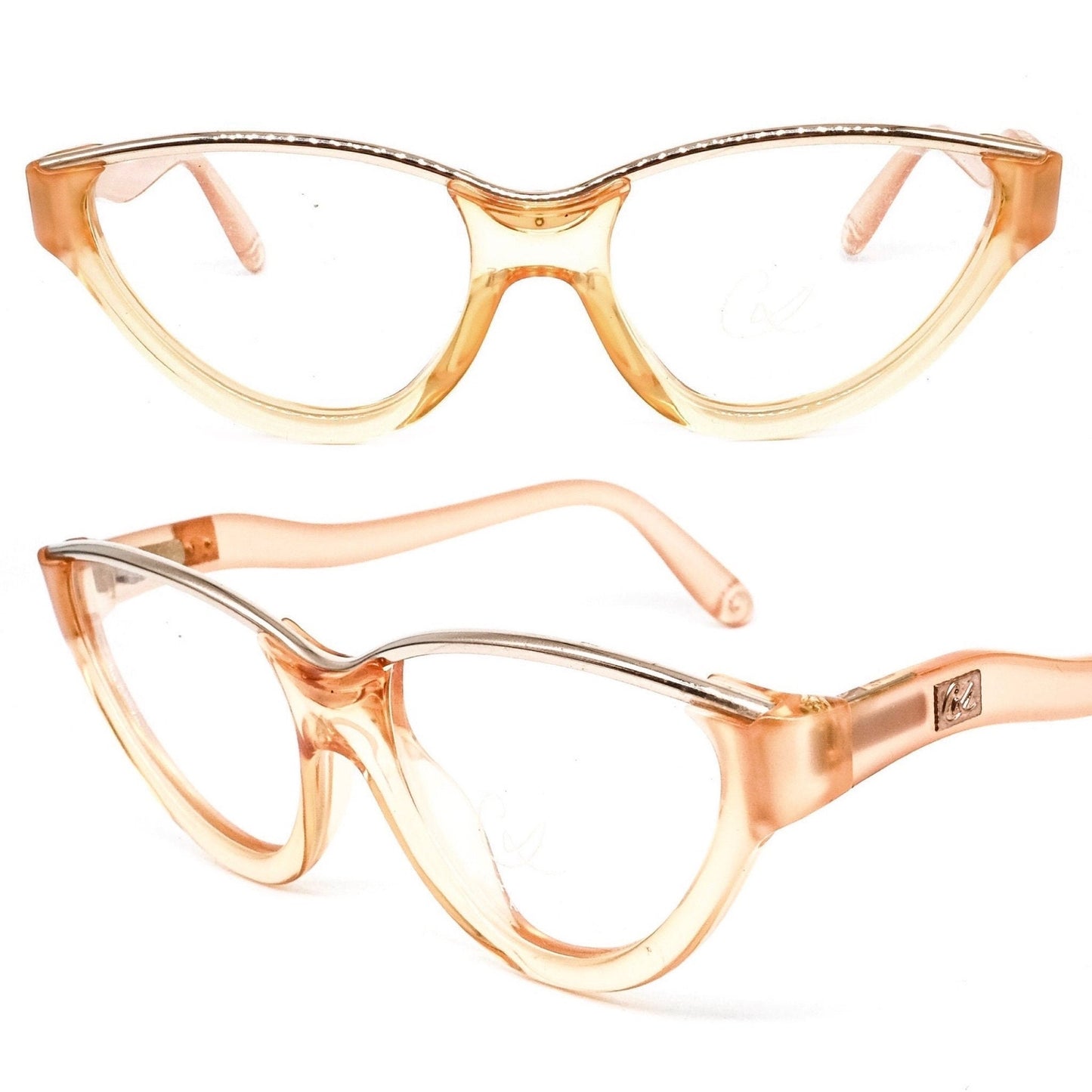 Christian Lacroix 7304 designer cateye frsmes with wavy gold browline, 80s nos Germany; 2 colors