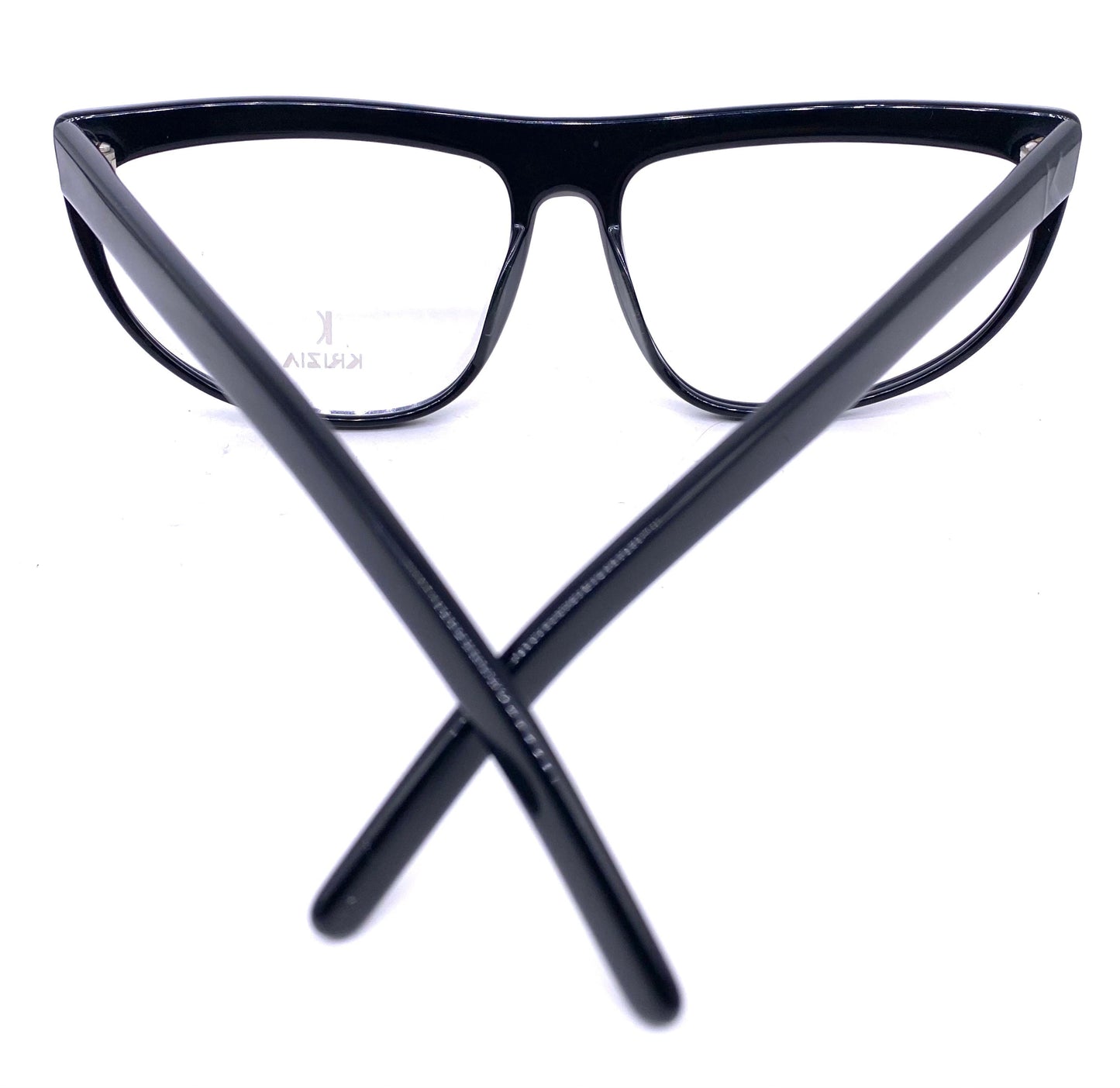 Krizia KV64 modernist black flat top frames w embossed/brushed rims, NOS 80s hand made Italy