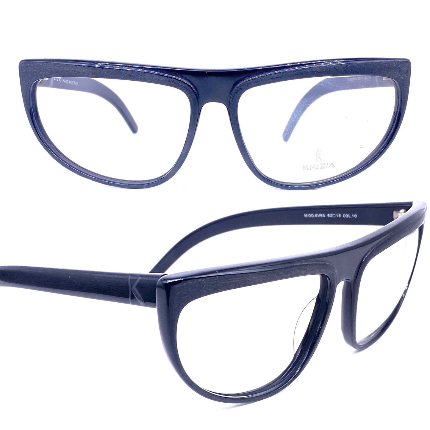 Krizia KV64 modernist black flat top frames w embossed/brushed rims, NOS 80s hand made Italy