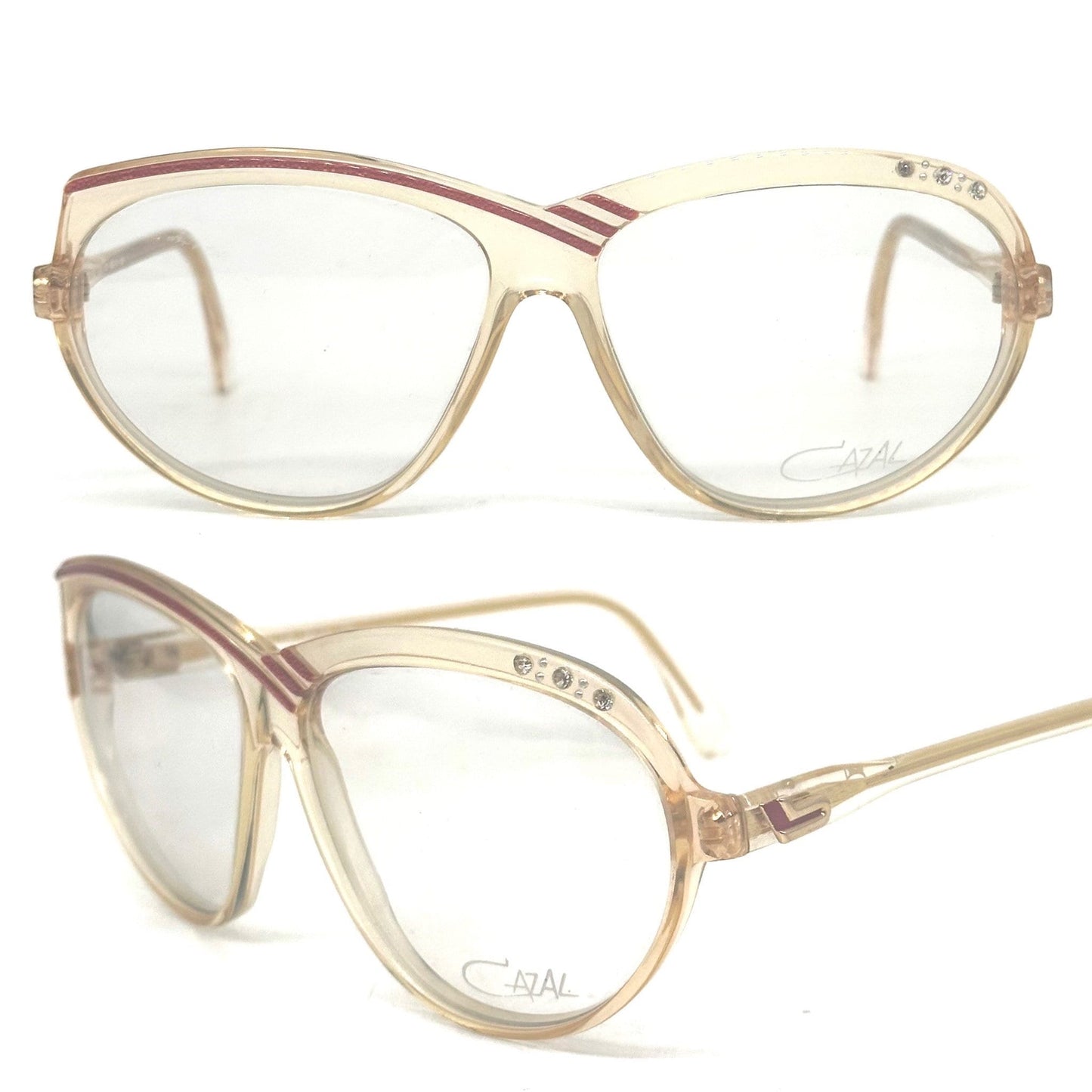 Cazal 162 oval oversized glasses frames w asymmetric stripes ane rhinestones detailing, NOS 80s w Germany.