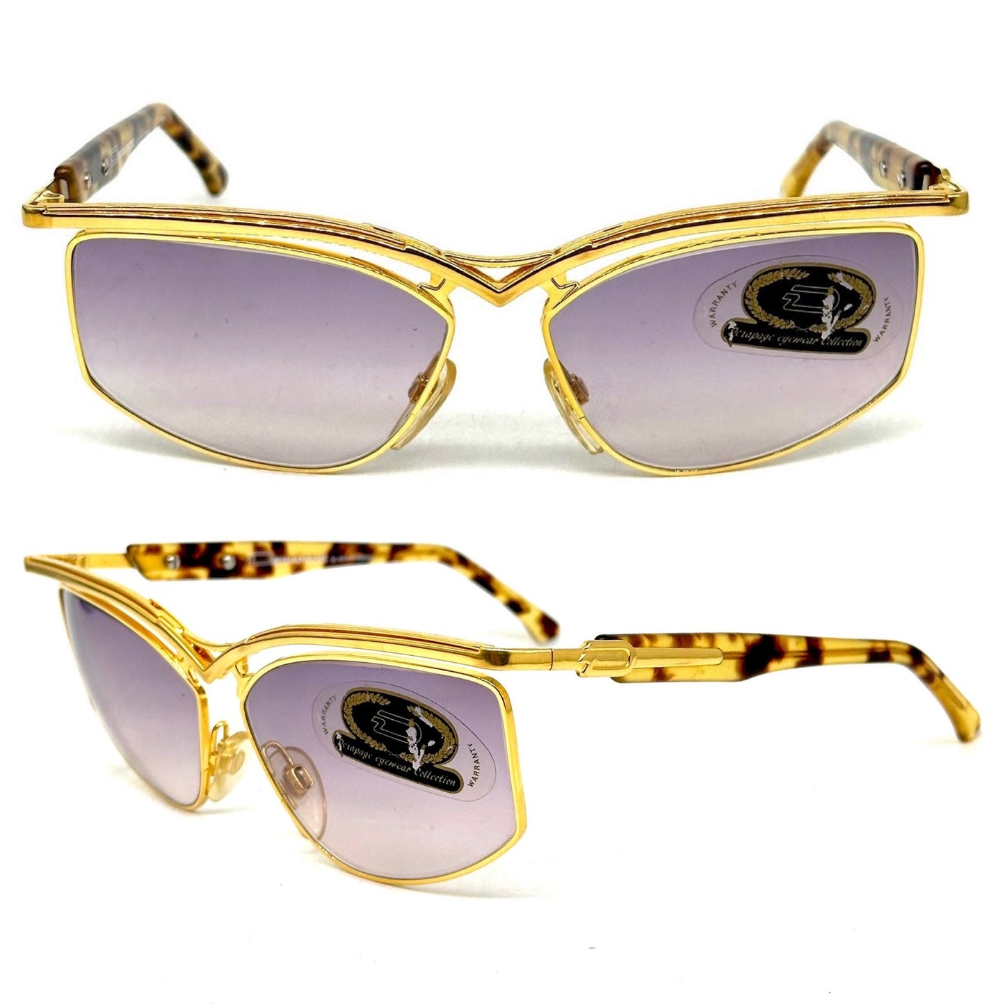 Dérapage luxury butterfly sunglasses in gold metal /tortoise cello, avant garde design made in Italy 90s NoS