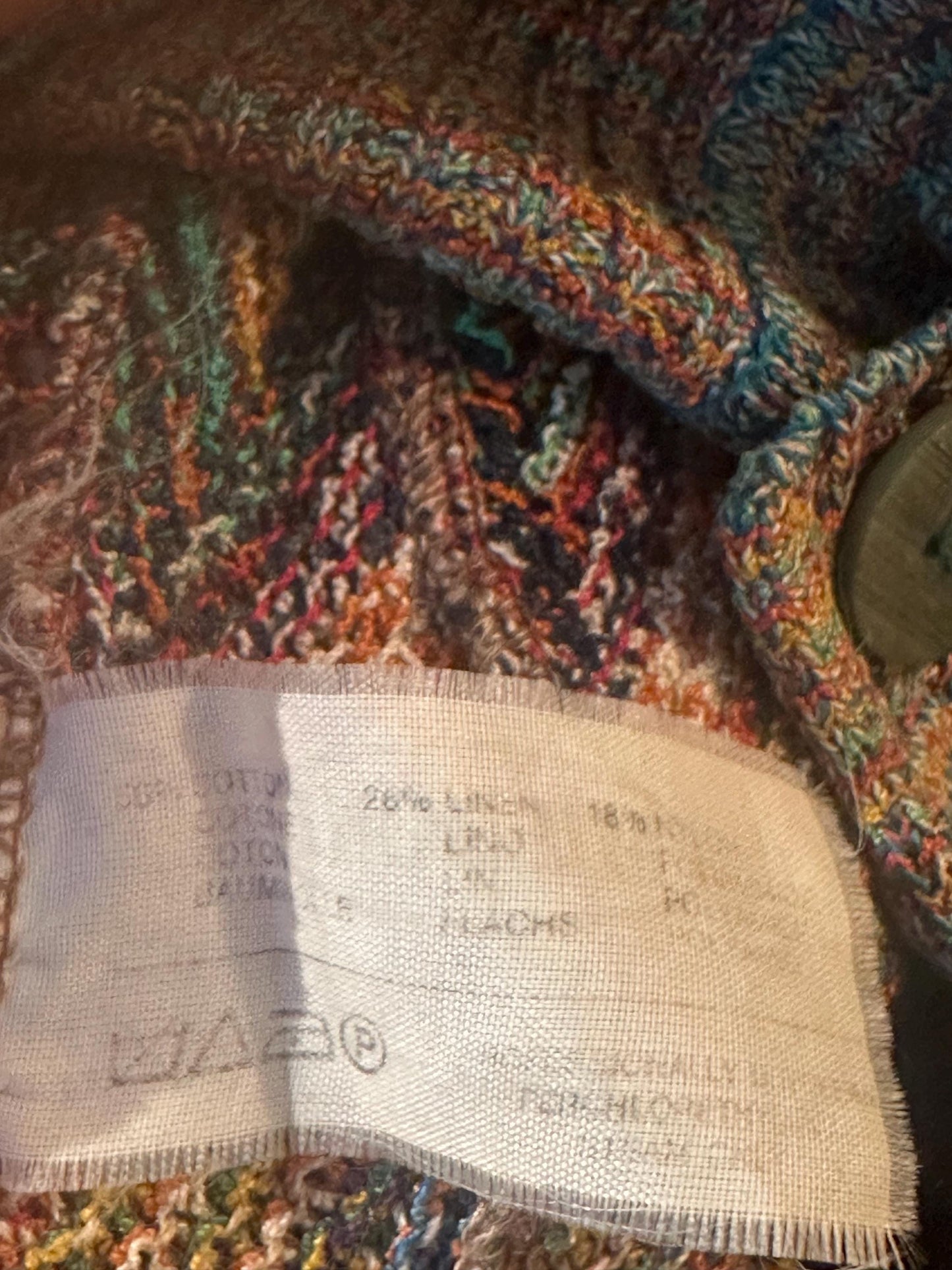 Missoni iconic colorful zigzag stripes cotton-linen knit cardigan vest made in Italy, 1980s mint sz 50 / L