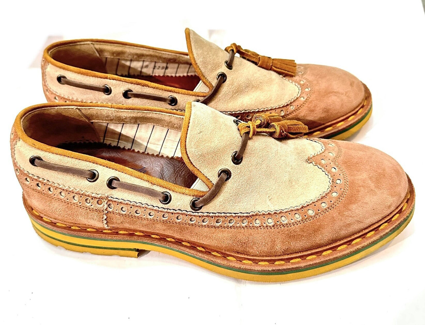 Barracuda wing tip suede brogues, bicolor brown tones leather, matching light rubber sole, sz 41 mint