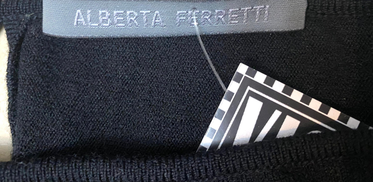 Alberta Ferretti minimalist black wool jumper w/ sexy back slits detail, sz 40 mint