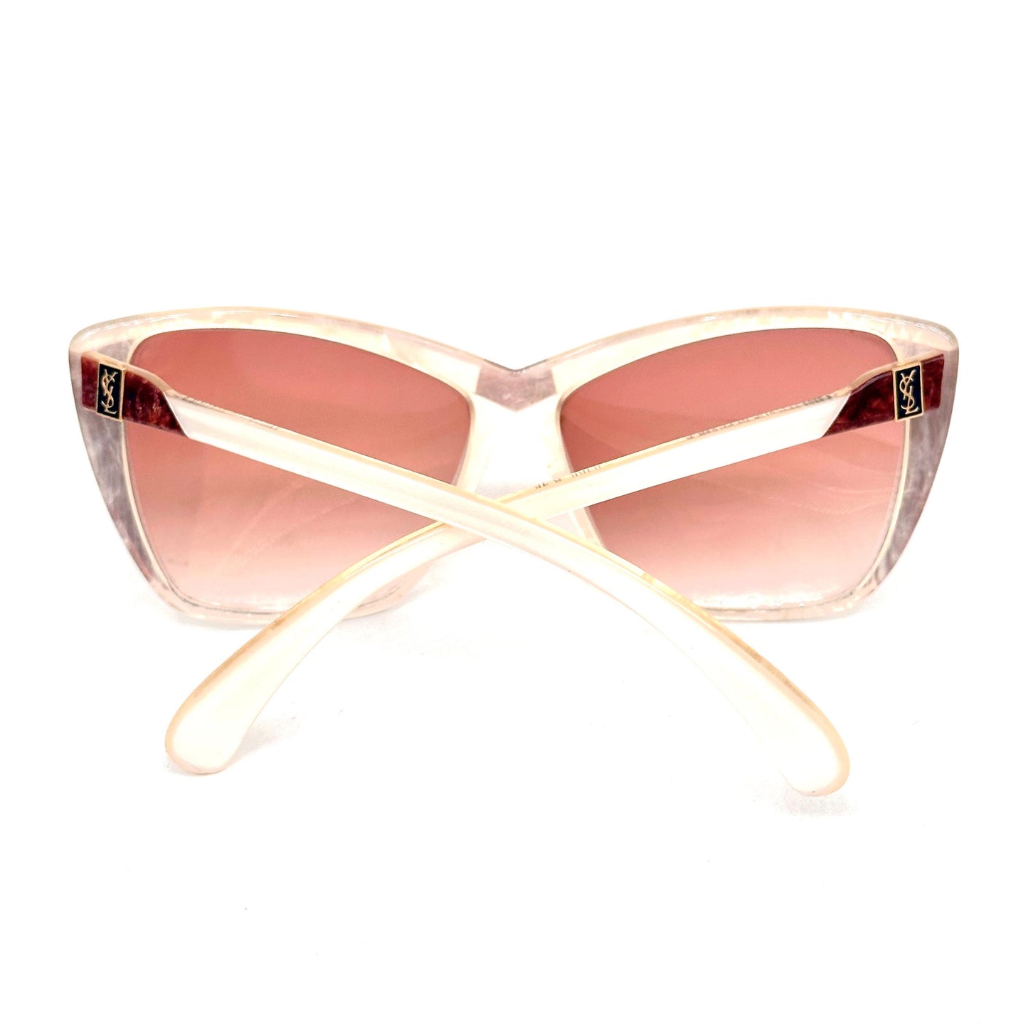 YSL Saint Laurent 8706 sunglasses made in France, marbled pearl & textured brown oversized style, 80s NOS
