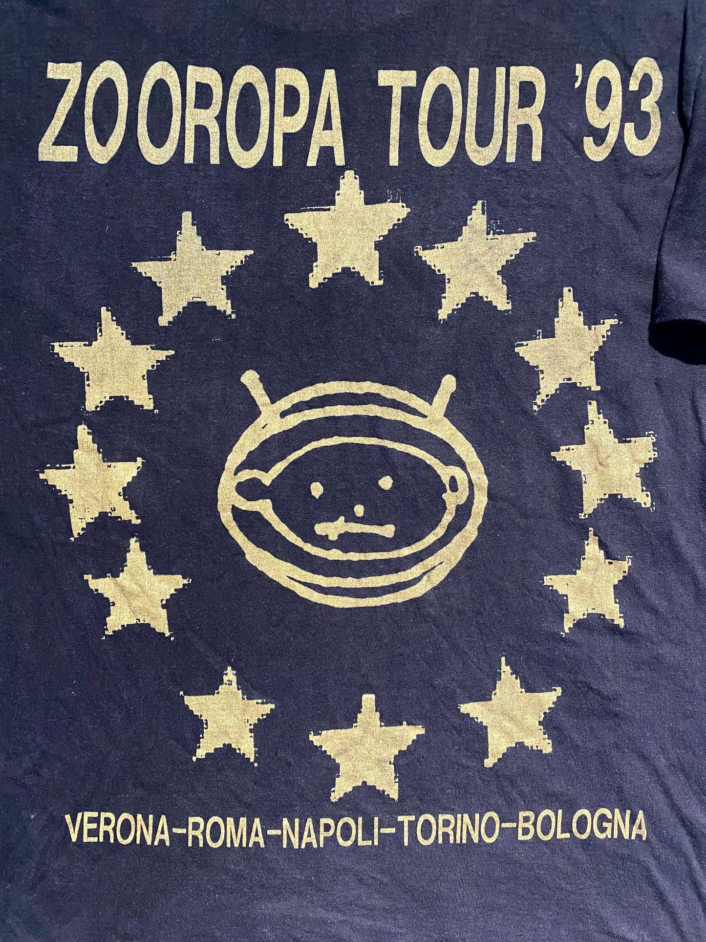 U2 Zooropa 1993 original Italian tour dates T-Shirt, black w golden print, XXL