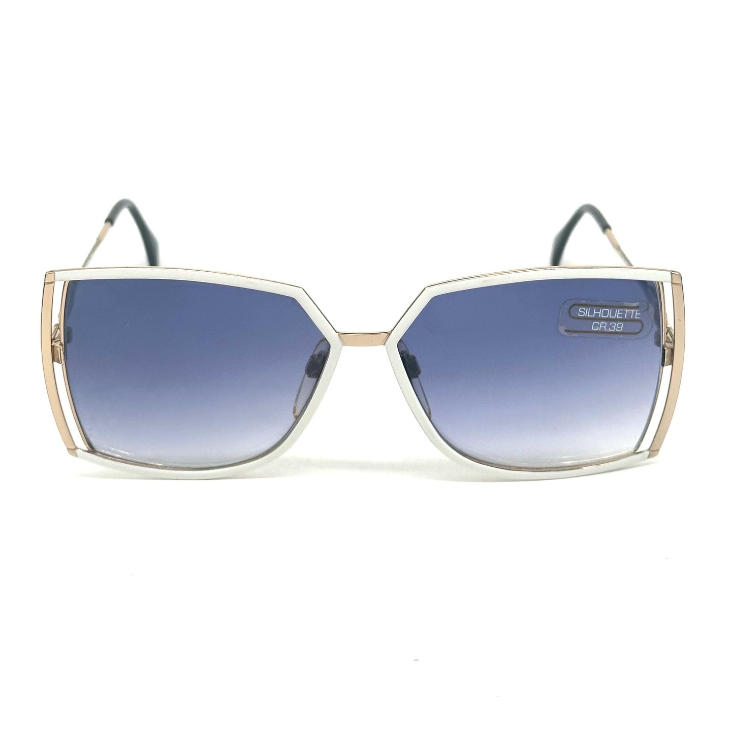 Silhouette 8010 vintage squared white and gold metal frame, blue gradient lenses sunglasses 1980s NOS Austria
